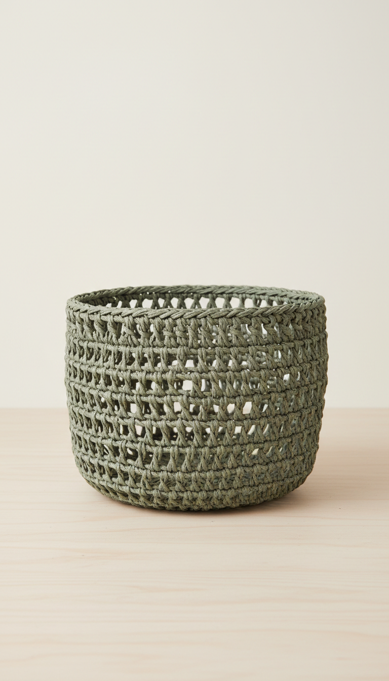 Cesta tejida a mano tono salvia
